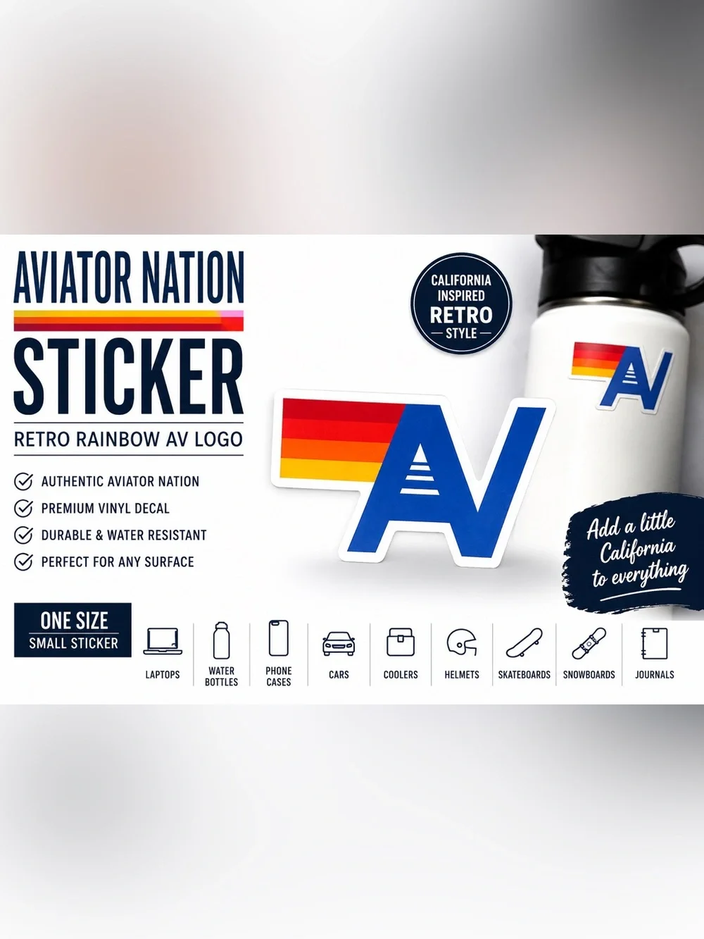 Aviator Nation Retro Rainbow AV Logo Vinyl Sticker Decal-Small Sticker